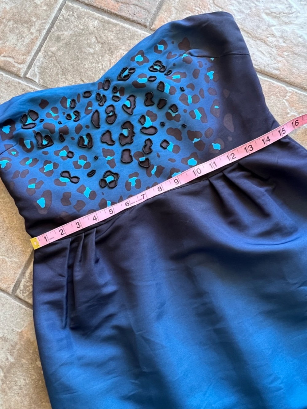 ANTHROPOLOGIE Silence + Noise Teal Blue Leopard-Print Ombre Strapless Dress - Picture 8 of 14